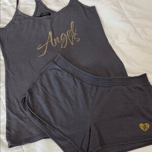 Victoria's Secret Gray Pajama Set with Gold Accents. Size M.
